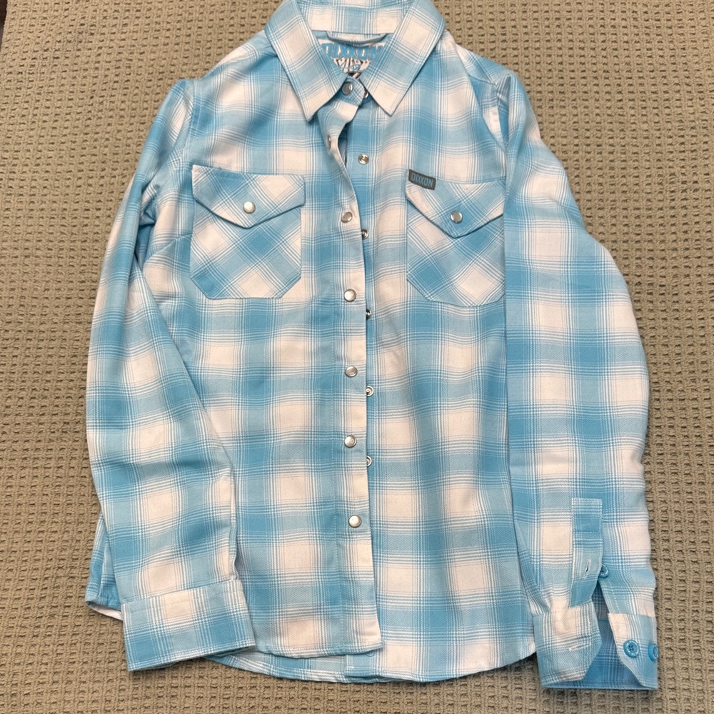 Dixxon Blue and White Plaid Button-Up Shirt
